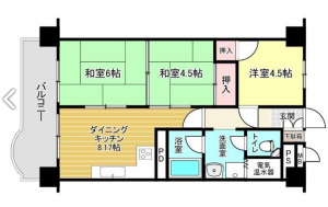 福山市沖野上町、マンションの間取り画像です