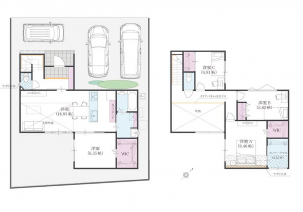 福山市水呑町、新築一戸建ての間取り画像です