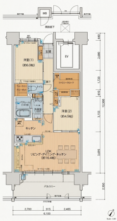 福山市多治米町、マンションの間取り画像です