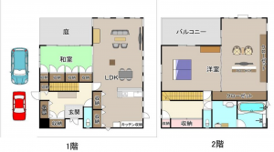 福山市平成台、中古一戸建ての間取り画像です