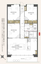 福山市水呑町、マンションの間取り画像です
