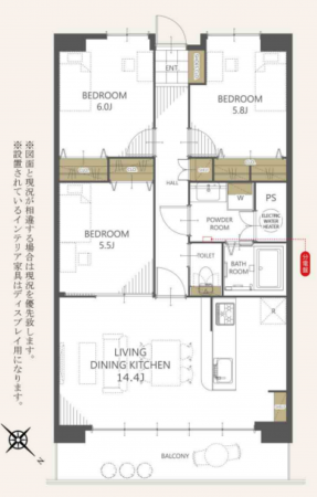 福山市水呑町、マンションの間取り画像です