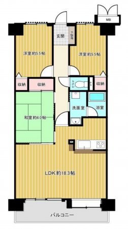 福山市引野町、マンションの間取り画像です