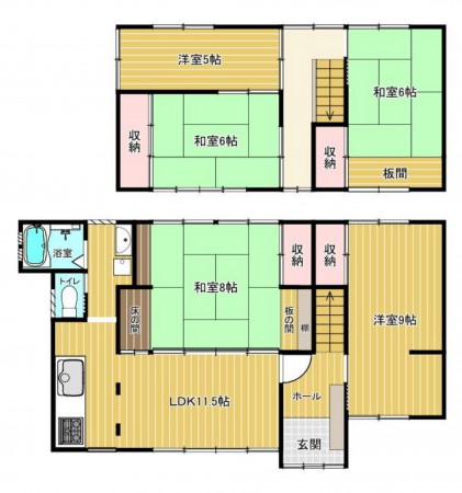 福山市田尻町、中古一戸建ての間取り画像です