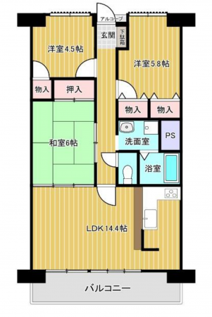 福山市水呑町、マンションの間取り画像です