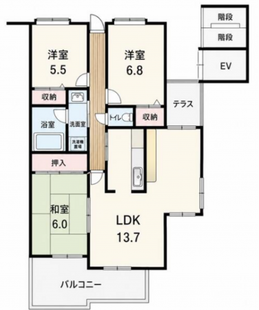 福山市御門町、マンションの間取り画像です