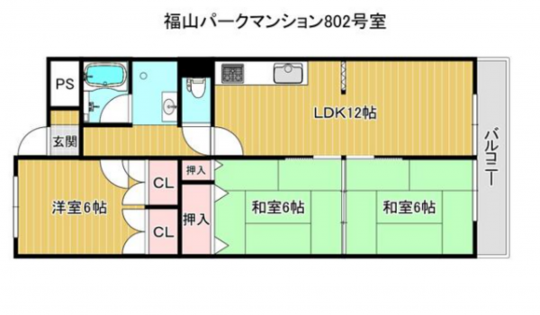 福山市南手城町、マンションの間取り画像です