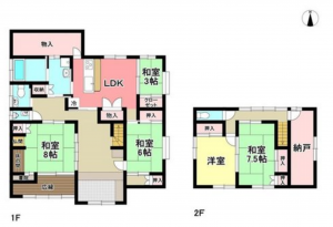 福山市東深津町、中古一戸建ての間取り画像です