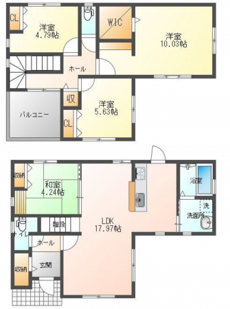 福山市新涯町、中古一戸建ての間取り画像です