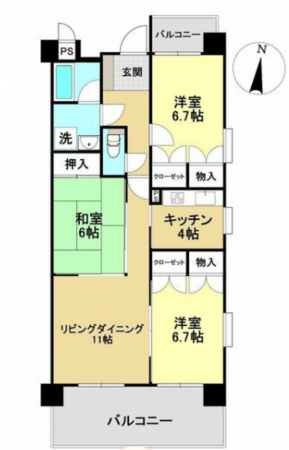 福山市道三町、マンションの間取り画像です