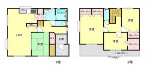 福山市東川口町、中古一戸建ての間取り画像です