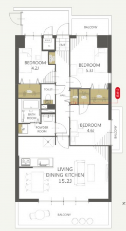 福山市西町、マンションの間取り画像です