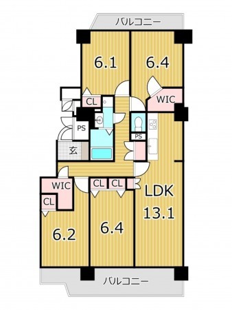 鹿児島市鴨池新町、マンションの間取り画像です