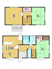 鹿児島市紫原、中古一戸建ての間取り画像です