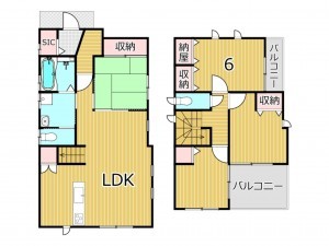 鹿児島市城山、中古一戸建ての間取り画像です