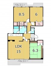 鹿児島市鴨池新町、マンションの間取り画像です