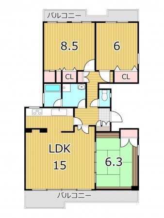 鹿児島市鴨池新町、マンションの間取り画像です