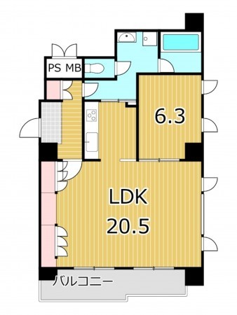 鹿児島市加治屋町、マンションの間取り画像です