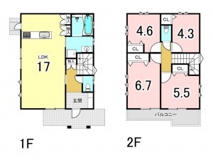 鹿児島市日之出町、新築一戸建ての間取り画像です