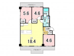 鹿児島市鴨池新町、マンションの間取り画像です