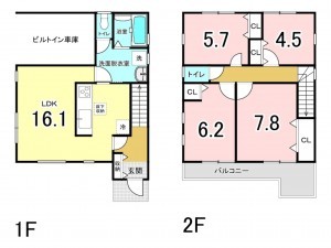 鹿児島市真砂町、新築一戸建ての間取り画像です