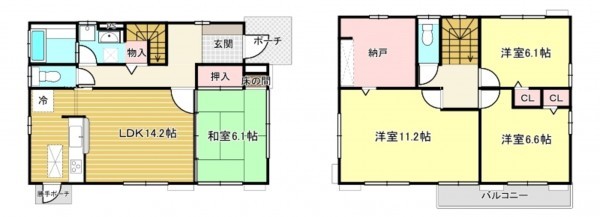 鹿児島市田上、中古一戸建ての間取り画像です
