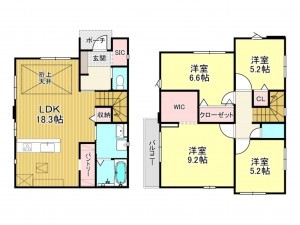 鹿児島市下荒田、新築一戸建ての間取り画像です