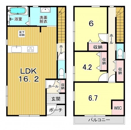 鹿児島市草牟田、新築一戸建ての間取り画像です