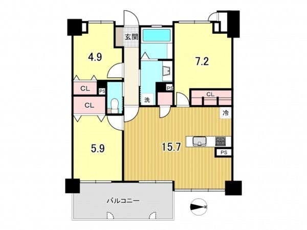 鹿児島市堀江町、マンションの間取り画像です