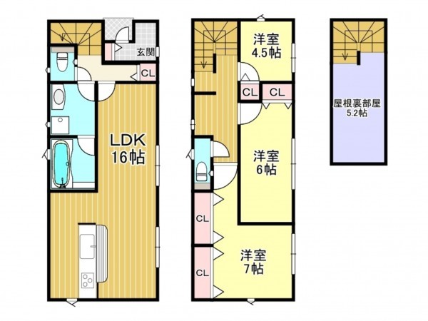 鹿児島市紫原、新築一戸建ての間取り画像です