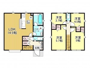 鹿児島市紫原、新築一戸建ての間取り画像です
