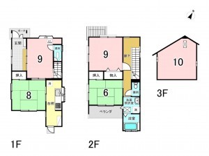 鹿児島市紫原、中古一戸建ての間取り画像です