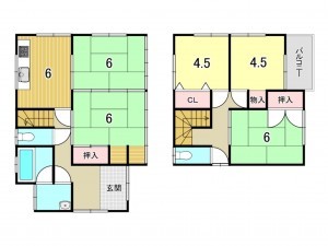 鹿児島市田上、中古一戸建ての間取り画像です