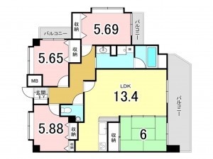鹿児島市天保山町、マンションの間取り画像です
