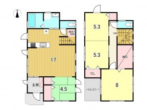 鹿児島市紫原、中古一戸建ての間取り画像です