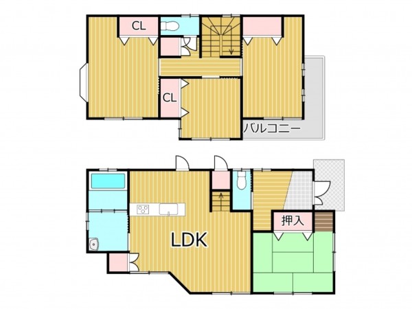 鹿児島市紫原、中古一戸建ての間取り画像です