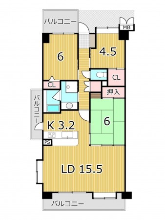 鹿児島市平之町、マンションの間取り画像です