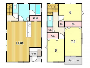 鹿児島市城山、新築一戸建ての間取り画像です