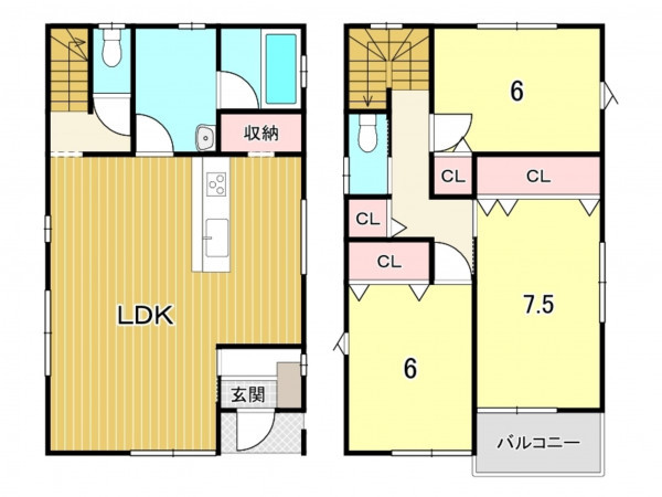 鹿児島市城山、新築一戸建ての間取り画像です