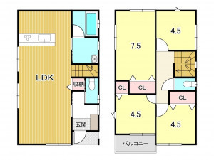 鹿児島市城山、新築一戸建ての間取り画像です