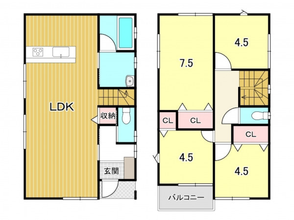 鹿児島市城山、新築一戸建ての間取り画像です