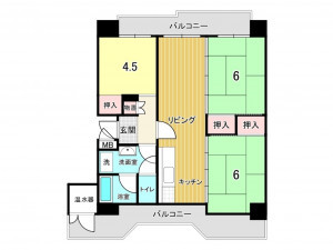 鹿児島市鴨池新町、マンションの間取り画像です