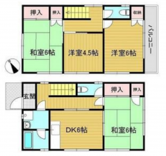 横須賀市大矢部、中古一戸建ての間取り画像です