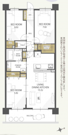 横須賀市公郷町、マンションの間取り画像です