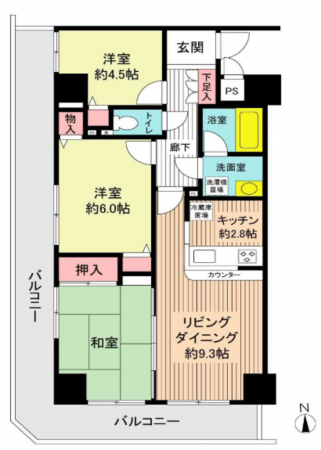 横須賀市小矢部、マンションの間取り画像です