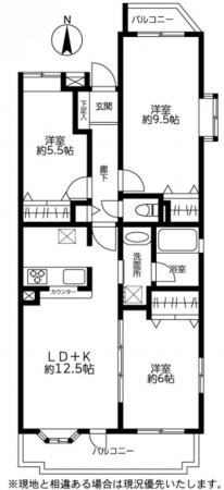 横須賀市佐原、マンションの間取り画像です