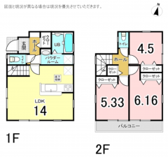 横須賀市粟田、新築一戸建ての間取り画像です