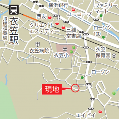 横須賀市小矢部、新築一戸建ての地図画像です