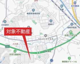 横須賀市大矢部、土地の地図画像です
