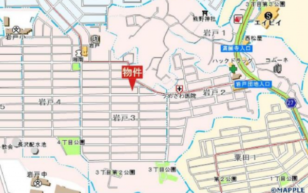 横須賀市岩戸、土地の地図画像です